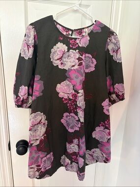 Free People Black Tunic with Pink & Lavender Floral